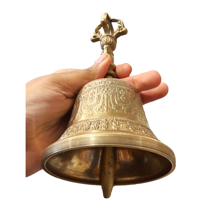 Brass Bell with Handle – Handcrafted Pooja Ghanti for Mandir, Aarti & Home