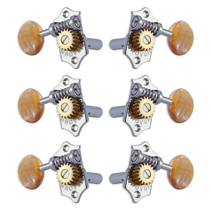 Grover STA-TITE Machineheads ~ 3+3 ~ Horizontal ~ Chrome ~ Acrylic Buttons