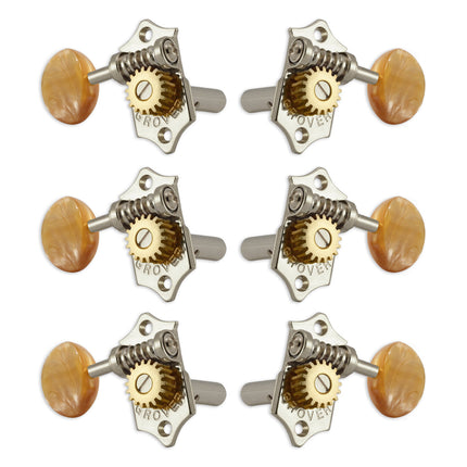 Grover STA-TITE Vertical Machineheads ~ 3+3 ~ Nickel ~ Acrylic Buttons