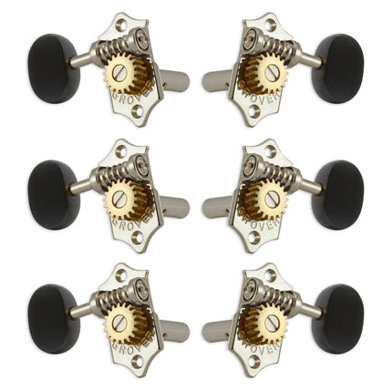 Grover STA-TITE Vertical Machineheads ~ 3+3 ~ Nickel ~ Ebony Buttons