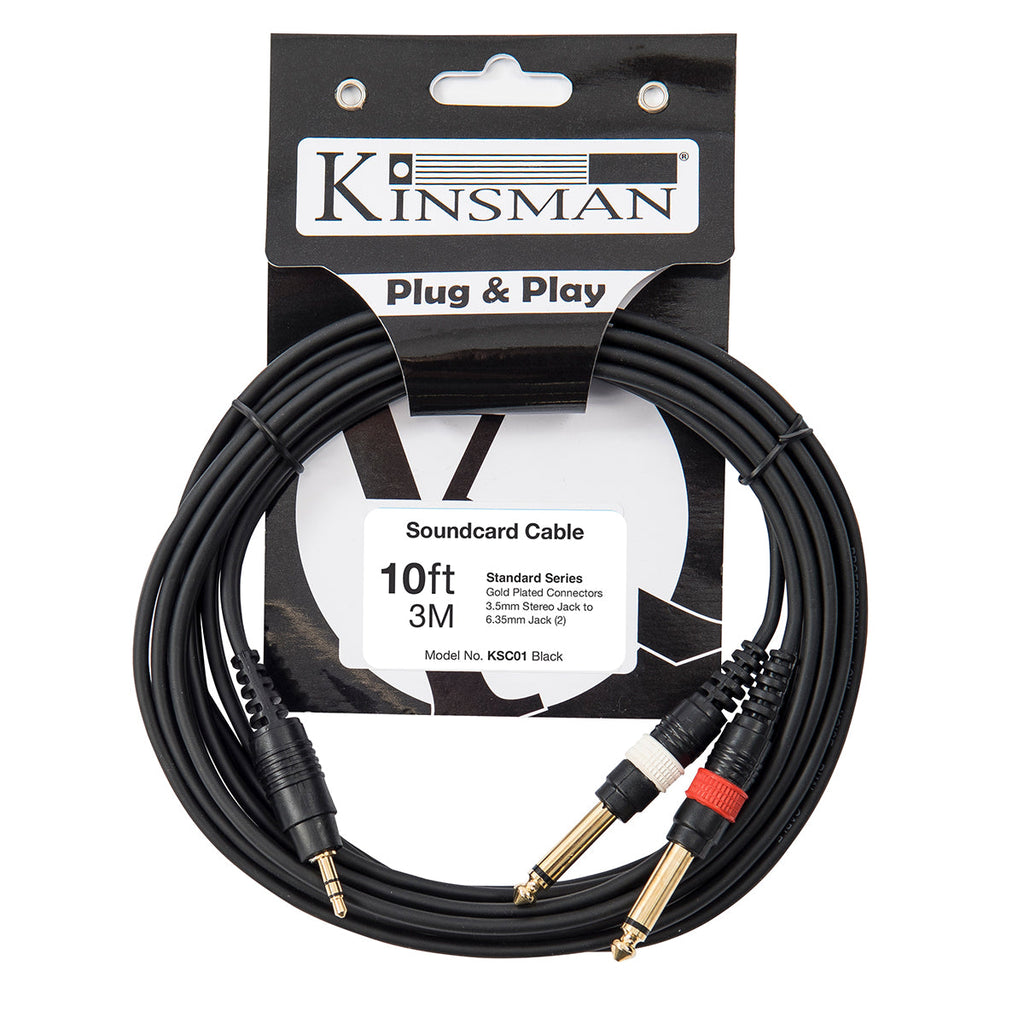 Kinsman Standard Soundcard Cable ~ 3.5mm Stereo/2 x 6.35mm Mono ~ 10ft/3m