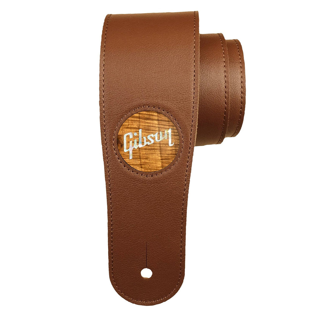 Gibson® by Thalia Brown Guitar Strap ~ AAA Hawaiian Koa with Gibson® Pearl Logo