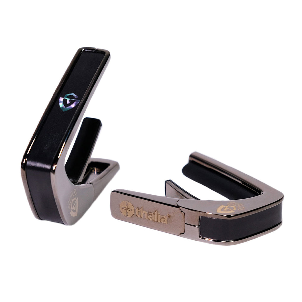 Guild® by Thalia Black Chrome Capo ~ Ebony Inked on Black Ripple with G Shield Inlay