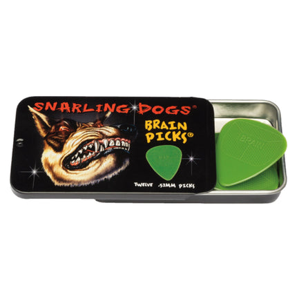 D'Andrea 351 Snarling Dogs Brain Green Pick Tin ~ Thin ~ 12 Picks