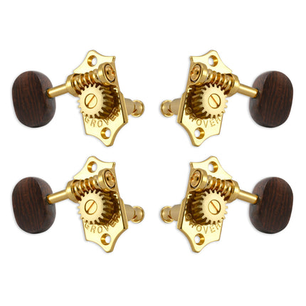Grover U98 Series Sta-Tite Geared Ukulele Pegs (Set of 4) ~ Gold ~ Rosewood Buttons