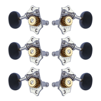 Grover STA-TITE Machineheads ~ 3+3 ~ Vertical ~ Chrome ~ Ebony Buttons