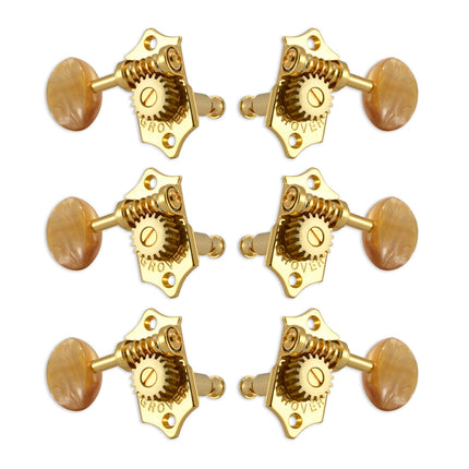 Grover STA-TITE Machineheads ~ 3+3 ~ Vertical ~ Gold ~ Acrylic Buttons