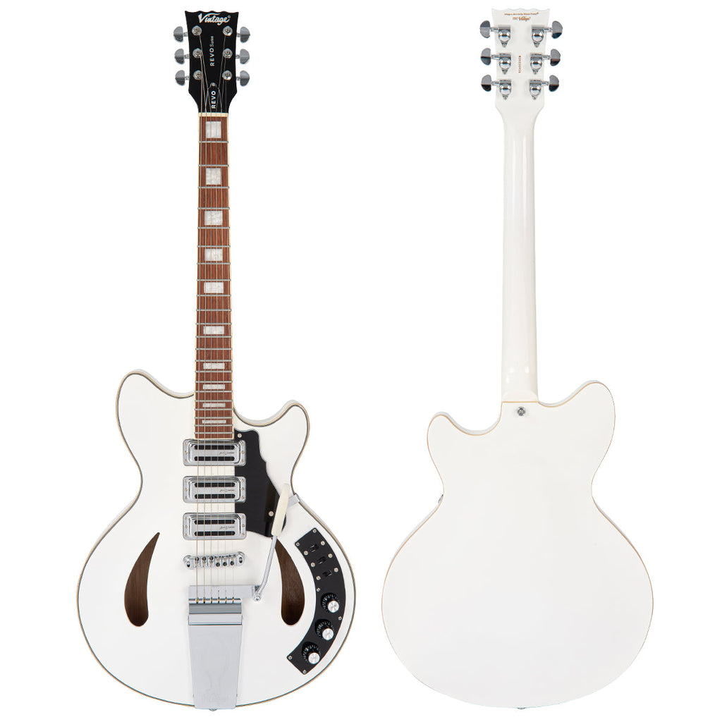 Arctic White Vintage REVO Series 'Custom Supreme' Semi-Acoustic Guitar